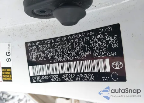 2021 Toyota Corolla Le z USA, uszkodzony, nr VIN JTDEPMAE0MJ169633